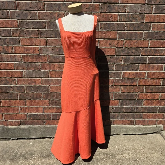 Anthropologie The Ariana Square-Neck Asymmetrical Ruffle-Hem Dress Magic Fabric - Picture 2 of 13